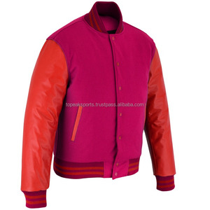 2026 OEM Best Selling <b>Red</b> <b>Wool</b> With Orange Leather Sleeves Varsity Jacket Men's High Quality Low MOQ Custom-Made Heated Jackets - Product Image 5