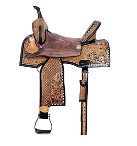 Indian Premium Hand Tooled Leather Western Saddle Set Venta caliente con Yellow Highlight Matching Horse Tack al por mayor - Product Image 1