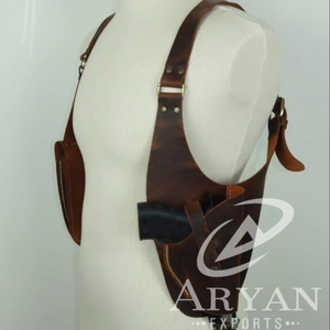 Hete Verkoop 2024 Echte Handgemaakte Cowhide Lederen Verticaal Verborgen <span class=keywords><strong>Holster</strong></span> Met Dubbele Mag Hander <span class=keywords><strong>Western</strong></span> Verborgen Cowboytas