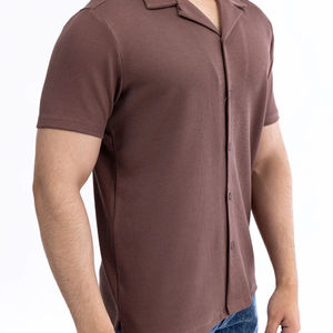Customizable 100% Breathable Anti-Shrink Eco-Friendly Printed <b>Men's</b> Summer Casual <b>Brown</b> Thermal Jacquard Cotton Poplin Shirt - Product Image 3