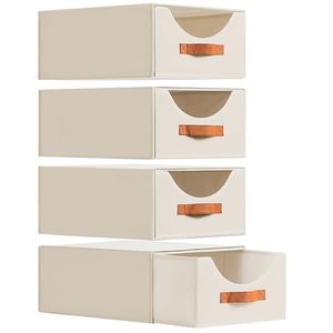 Organizzatore per Cassetti in Tessuto con Finestra Trasparente e Maniglia in Pelle, Contenitore Impilabile e Pieghevole per Armadio, per Vestiti e Coperte - Product Image 1