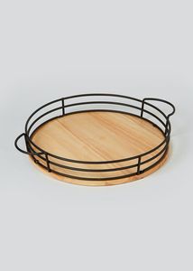 Plateau de service moderne cadre en métal noir bois d'acacia rond plateau de vaisselle de luxe plateaux de service décoratifs pour servir le petit déjeuner - Product Image 6