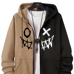 Sweat à capuche zippé à manches longues et à blocs de couleurs pour hommes - Product Image 1