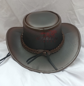 Sombrero de Vaquero de Cuero Marrón Vintage con Banda Trenzada y Correa para la Barbilla, Sombrero Occidental Hecho a Mano para Hombre - Product Image 2
