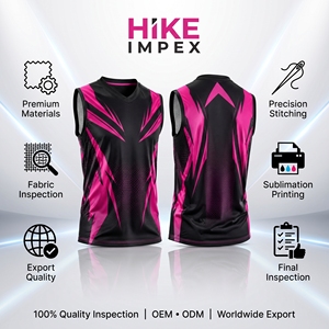 เสื้อกล้ามวอลเลย์บอลผู้ชาย HIKE IMPEX สีดำชมพู ทรงสปอร์ต ผ้าตาข่าย ระบายอากาศ แห้งเร็ว ผลิตจากโพลีเอสเตอร์ 100% เหมาะสำหรับการฝึกซ้อมเป็นทีม รับผลิตแบบ ODM - Product Image 2