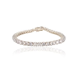 Pulsera DE TENIS apilable de plata 925 a la moda, cabujón de ojo de gato redondo fino, joyería de piedras preciosas personalizada para regalos o fiestas - Product Image 1