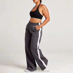 กางเกงสเวตเตอร์ขาตรงสำหรับผู้หญิงกางเกงลำลองทรงหลวมลายทางด้านข้างแบบสั่งทำ - Product Image 4