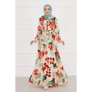 ชุดเดรสแบบเรียบง่ายลายดอกไม้ผ้าวิสคอสตูมสีเบอร์กันดี - Product Image 4