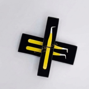 Pince à épiler professionnelle pour extensions de cils, haute qualité, 90 degrés, revêtement en poudre jaune, pointe argentée, logo personnalisé, instrument de beauté - Product Image 5