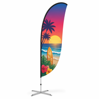 Drapeau de plage en polyester imprimé sur mesure en gros, bannière publicitaire extérieure en forme de plume/goutte d'eau avec mât