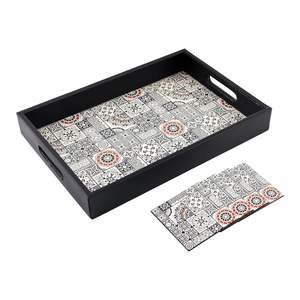 Ensemble de service pour la décoration, plateaux à thé rectangulaires en bois avec autocollants imprimés, décoration de service, plateau de service pour desserts - Product Image 3