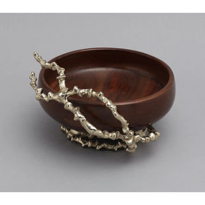 ชามไม้อลูมิเนียมสำเร็จรูปทำจากไม้อะคาเซียชามสลัดสีทองสดใสสำหรับซัพพลายเออร์ขายส่ง - Product Image 1