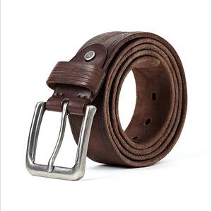 Ceinture en cuir de vache pour homme, de couleur marron foncé, de marque, avec boucle en acier, respirante, imperméable, décontractée, pour affaires, logo personnalisable - Product Image 1