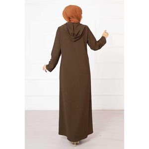 Abaya modeste à capuche et fermeture éclair marron - Product Image 2