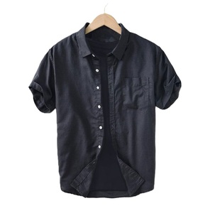 Camisa de Vestir Casual de Manga Corta de Algodón para Hombre, Nuevo Estilo, Cuello Mao Estampado, para Verano, en Cualquier Talla - Product Image 1