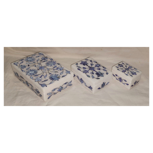 Cajas de joyería de nácar azul con incrustaciones de mármol blanco de alta calidad hechas a mano para decoraciones y regalos del hogar - Product Image 1