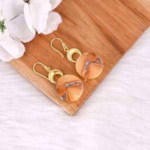 Pendientes de Latón Chapados en Oro de Estilo Clásico Hechos a Mano, Pendientes Colgantes con Piedras Preciosas de Jaspe Malinga, Pendientes de Diseño, Fabricante de Joyería - Product Image 2