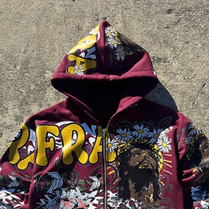 Nouveau sweat-shirt à capuche personnalisé avec fermeture éclair, style streetwear oversize, imprimé sur toute la surface (avant et arrière), manches classiques - Product Image 4