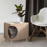Table de chevet élégante en bois couleur bois Well Home 50x40x40cm avec trou pour animaux de compagnie