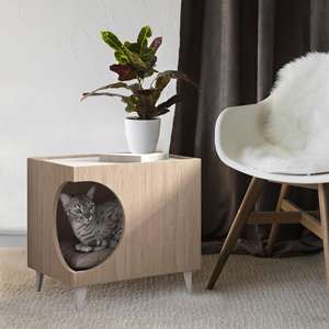 Table de chevet élégante en bois couleur bois Well Home 50x40x40cm avec trou pour animaux de compagnie - Product Image 3