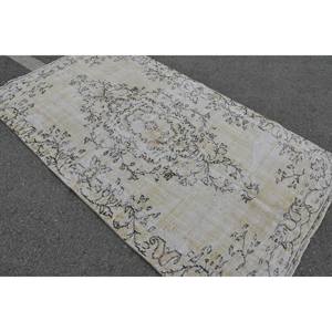 Alfombra Turca Vintage Blanca de Lana, 4.5 x 8 pies, Hecha a Mano, Estilo Tabriz, Diseño Abstracto de Patchwork, para Comedor, Ecológica, Mediana - Product Image 4