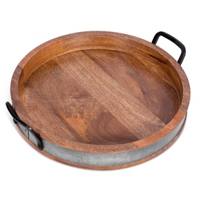 Plateau de service en bois de couleur chocolat au design contemporain avec forme ovale avec poignées pour la cuisine et la maison - Product Image 3