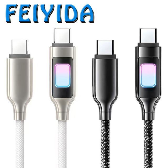 New PD 100W LED USB C to USB C Data Cable 1m 2m Fast Charger for Phone Mobile Phone Colorful Nylon Jacket for Camera