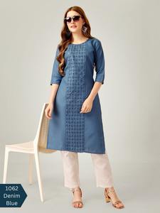 ชุดเสื้อผ้าอินเดียและปากีสถานชุดกระโปรงผ้าฝ้ายปักลายเรียงตามลำดับ - Product Image 2