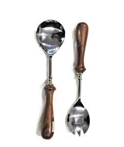 Vaisselle de table design antique ensemble d'outils à salade manche en bois fait à la main avec couverts plaqués or pour restaurant à la maison - Product Image 3