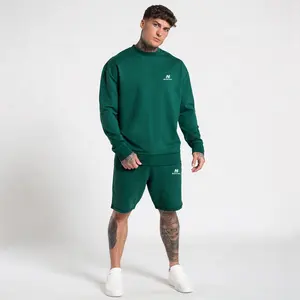 Moletom de treino masculino com logotipo personalizado em branco e conjunto curto de roupas esportivas de design OEM