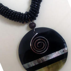 Collar de Conchas Negras, Joyería de Conchas Marinas, Forma Redonda, Piedra Principal para Regalo - Product Image 3