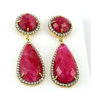 แฟชั่นอินเทรนด์!! ลูกแพร์รอบย้อมทับทิมสีขาว CZ 925ต่างหูเงิน925เครื่องประดับเงินอินเดียออกแบบเครื่องประดับเงิน - Product Image 1