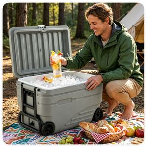 Leopard-Print PP Hard Ice Cooler with 330LBS Support Seat & Wheels for Camping & Beach Use Brand New - Product Image 2