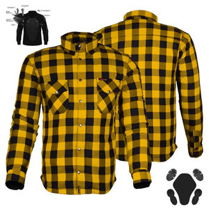 Camisa protectora de ropa deportiva para hombre aprobada por CE para motociclismo en amarillo negro a cuadros puños ajustables bolsillos en el pecho de talla grande - Product Image 5