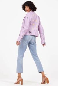 Veste d'hiver grande taille XL pour femmes fermeture à glissière haute respirante conception tricotée Denim imprimé tissu en cuir solide Logo OEM - Product Image 3