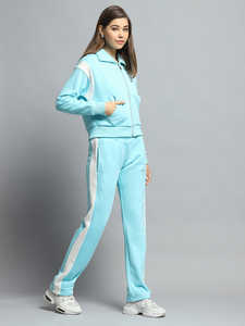 Último personalizado al por mayor azul impreso cuello de las mujeres OEM 2 piezas chándal conjunto de longitud completa de 2 piezas de las mujeres y chándal conjunto - Product Image 3