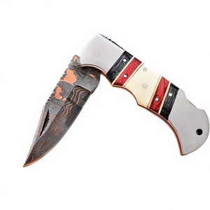 Venta caliente Damasco hecho a mano cobre plegable cuchillo de bolsillo para caza al aire libre Camping senderismo y pesca personalizable ODM y OEM - Product Image 1