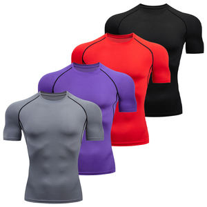 Sports Mens Compression Shirt Short Sleeve Gym Muscle Fitness <b>Football</b> Training Clothes Wear Polyester Fiber T Shirts - Product Image 1