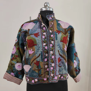 เสื้อแจ็คเก็ตซูซานีปักมือสุดพิเศษ ผ้าฝ้ายซูซานี ผ้า TNT สไตล์โบฮีเมียน เสื้อโค้ทซูซานีสำหรับผู้หญิง เสื้อแจ็คเก็ตซูซานีปักลาย SALT - Product Image 1