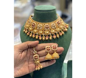 Conjunto de Collar y Aretes Chapados en Oro de Primera Calidad con Aspecto Realista, Colección Clásica para Bodas, Fiestas, Compromisos y Festivales - Product Image 1