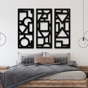 Wholesale Best Price Home Restaurant Wood Wall Art MDF Laser Cut Leaf Design Rectangle Shape Black Finished Back Wall Decor - Product Image 6