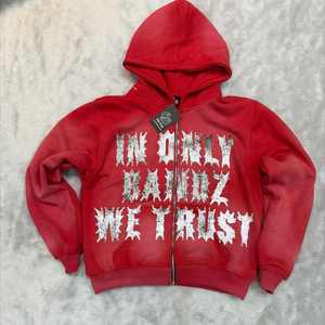 Custom Zip up Sweatsuit Applique Patch <b>Embroidery</b> Distressed Hoodie Jogging Tracksuit Flared Sweatpants and Hoodie <b>Set</b> - Product Image 5