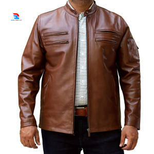 Streetwear vestes en cuir véritable hommes poche poitrine fermeture éclair manteaux en cuir hommes hiver extérieur mouton PU cuir Biker veste - Product Image 5