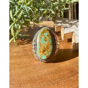 Tony Yazzie Royston Handmade <b>Statement</b> Men's <b>Ring</b> Bezel Setting with Turquoise & Sterling <b>Silver</b> Size 14 Everyday Wear - Product Image 1