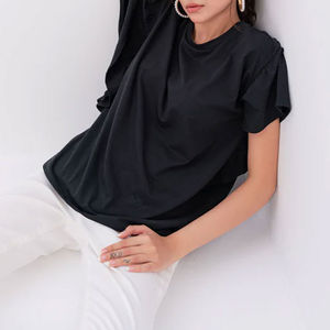 T-shirt en coton pour femmes tendance, streetwear, coupe régulière, décontracté, couleur unie, léger, doux, respirant, logo personnalisé OEM ODM - Product Image 3