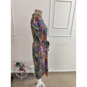 Robe midi Supreme à manches courtes et col en V pour femme, avec ceinture mandarin, 35603 - Bleu - Product Image 6