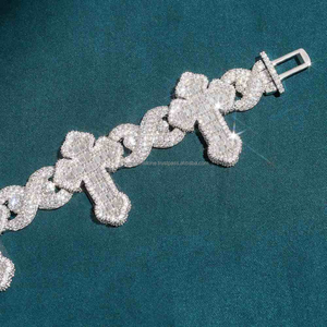 925 Sterling <b>Silver</b> 15mm Iced Out Infinity Cross Cuban Link Bracelet with VVS Moissanite Diamond Hip Hop Style Parties - Product Image 3