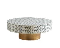 Meubles de table modernes de luxe en incrustation d'os, table basse ronde ovale artisanale avec base en laiton, nouveau design pour le salon