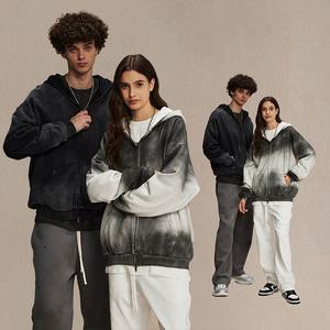 100% algodón puro Casual Tie teñido ácido lavado con capucha otoño personalizar sudaderas con capucha blancas doble cremallera mujeres fabricante - Product Image 1