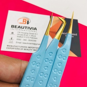 ปลายแหลมพิมพ์ลายหัวใจสีฟ้าสำหรับต่อขนตาแหนบต่อขนตาทำจากสเตนเลสออกแบบโลโก้ได้ตามต้องการ - Product Image 5